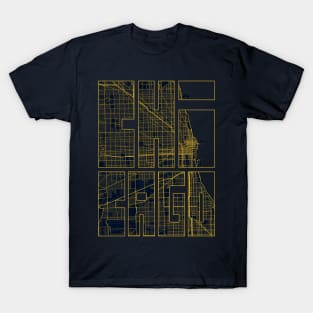 Chicago, USA City Map Typography - Gold Art Deco T-Shirt